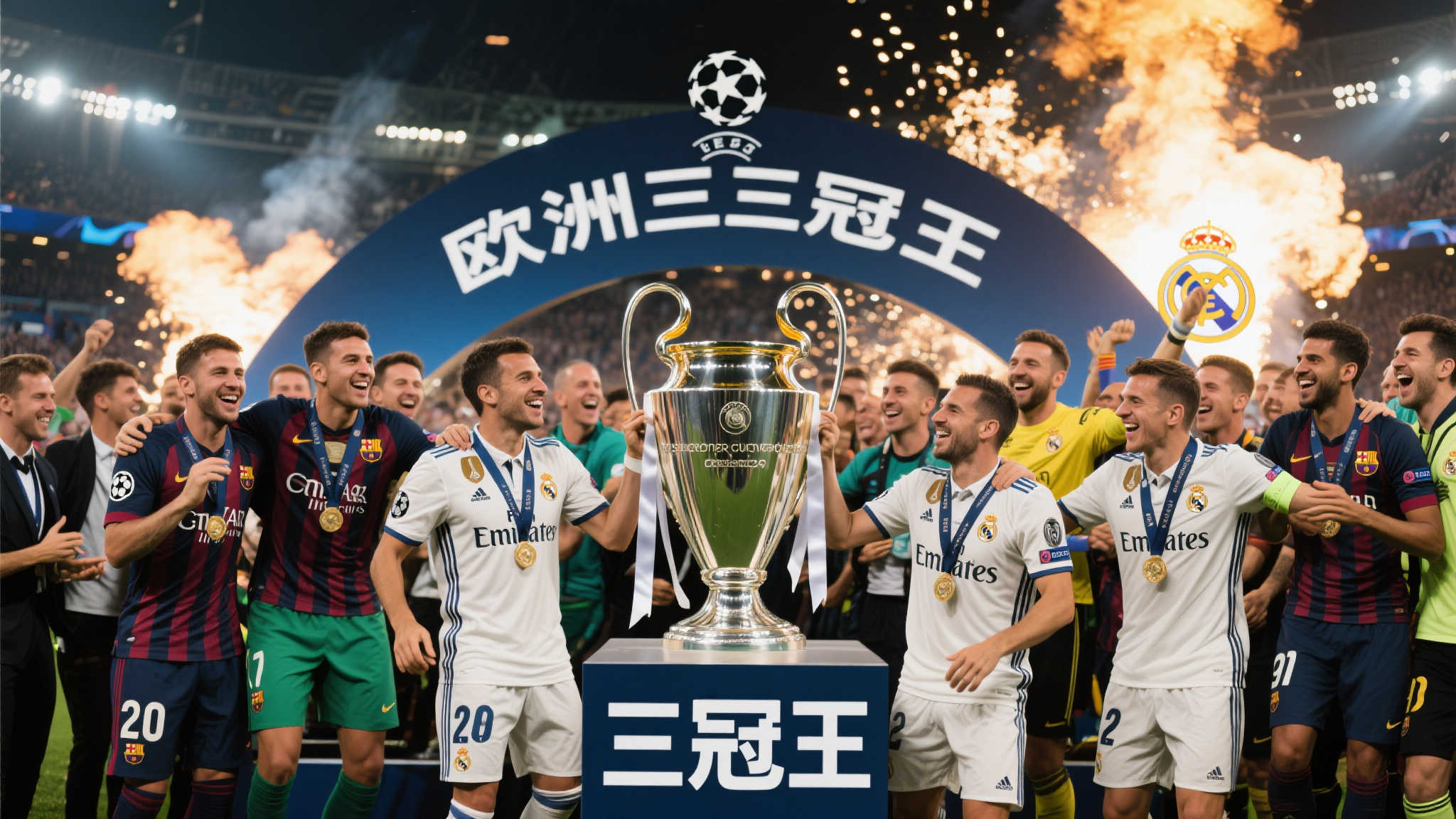 欧洲九大三冠王俱乐部共夺25次欧冠，其中皇马囊括15座奖杯